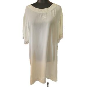 NWT Vintage Christian Dior Womens Cream Embroidered Night Shirt Gown Dress S